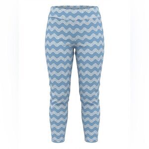 J MCLAUGHLIN WOMENS STRETCH PANTS SIZE M LIGHT BLUE WITH WHITE DESIGN